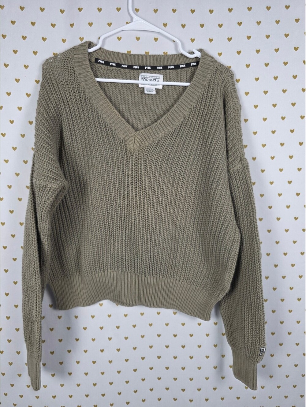 Victorias Secret Pink Forenza Collab Sweater V neck Knit Size Large